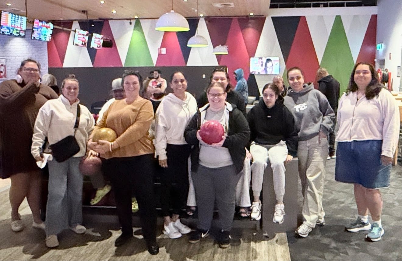 The whole Wednesday rec group together at a Sydney bowling alley